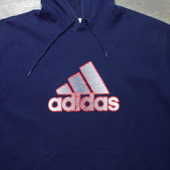 Vintage Y2K Adidas Blue Spellout Center Logo Pullover Hoodie Size L - Picture 2 of 4